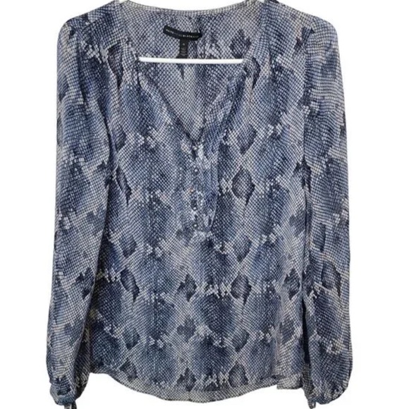 WHITE HOUSE BLACK MARKET Blue Semi-Sheer Snake Print Blouse - Picture 7 of 13